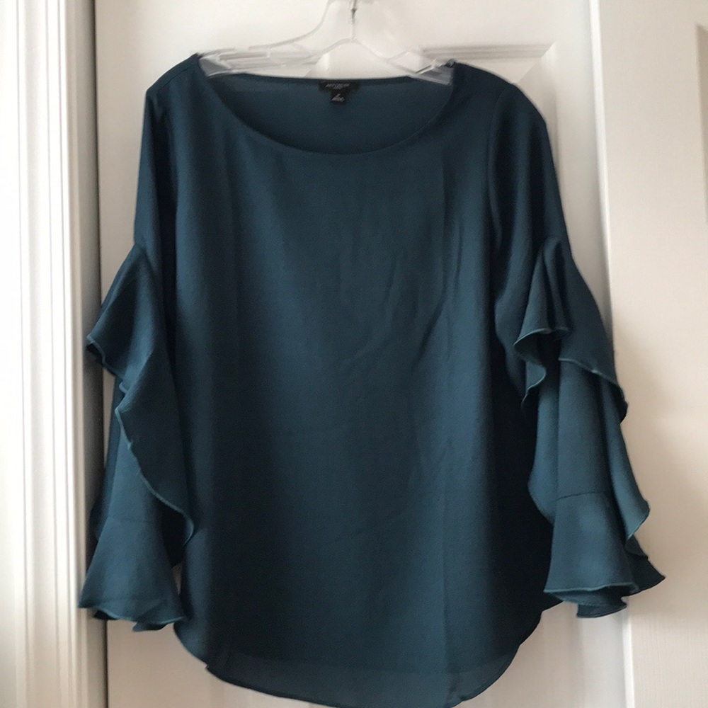 EUC Peacock Blue Ruffle-Sleeve Blouse